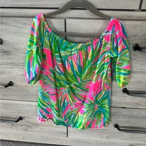 Vibrant Leaf Print Off-Shoulder Top